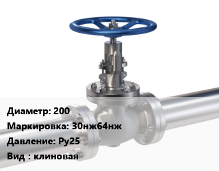 Задвижка нержавеющая 200 30нж64нж Ру25 клиновая, с выдвижным шпинделем, фланцевая, вода, пар, нефть,вода, пар, нефть, агрессивные среды,вода, пар, нефтепродукты, кл.А,08х18н10 (AISl 304),12х18н10т (AISI 321), шт цена от 116951 ₼ / шт, где купить, условия доставки в Баку и Бакинская области